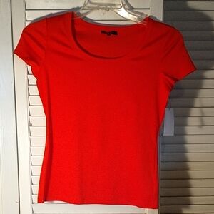 NWT Lafayette 148 pull on red round neck cap sleeve knit tee top sz small